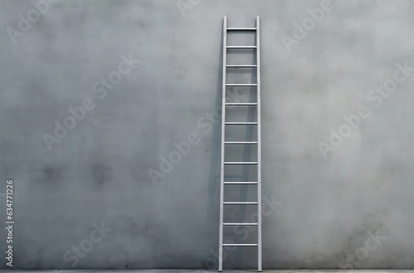 Fototapeta ladder is sticking up from a grey wall
