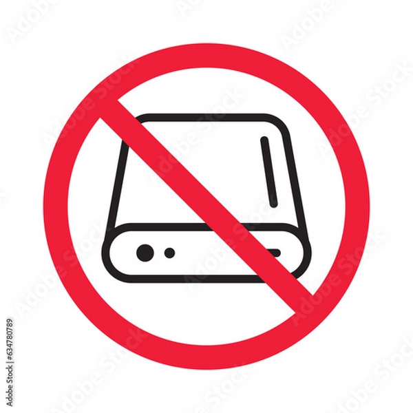 Fototapeta Forbidden power bank vector icon. Warning, caution, attention, restriction, label, ban, danger. No charger flat sign design pictogram symbol. No power bank recharger icon