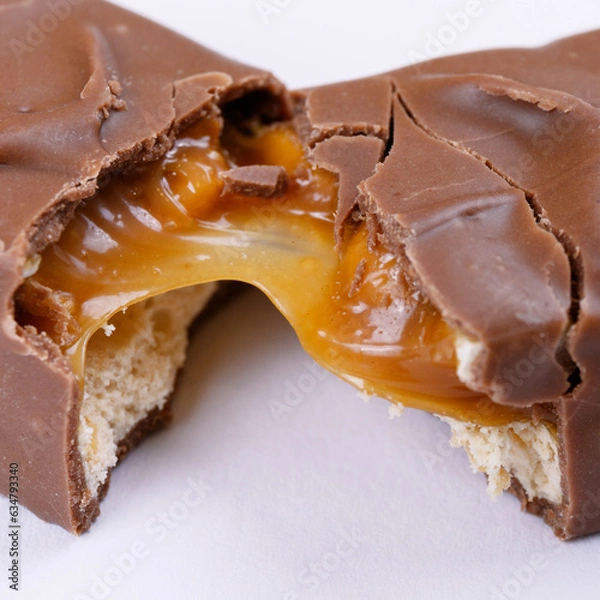 Obraz Sweet chocolate bar broken into two pieces. Macro photo.