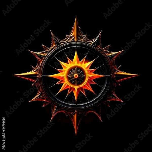 Fototapeta Abstract 8 5 6 9 10 12 pointed fractal cosmic sun burning in flame chaos star pentagram with cracked volcanic lava ground material symbolic realistic image