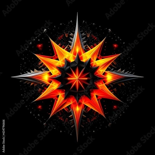 Fototapeta Abstract 8 5 6 9 10 12 pointed fractal cosmic sun burning in flame chaos star pentagram with cracked volcanic lava ground material symbolic realistic image
