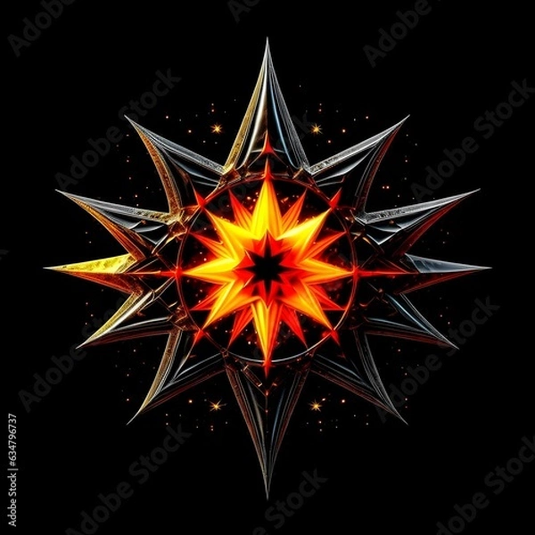 Fototapeta Abstract 8 5 6 9 10 12 pointed fractal cosmic sun burning in flame chaos star pentagram with cracked volcanic lava ground material symbolic realistic image