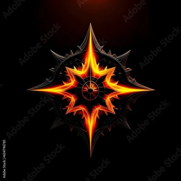 Fototapeta Abstract 8 5 6 9 10 12 pointed fractal cosmic sun burning in flame chaos star pentagram with cracked volcanic lava ground material symbolic realistic image