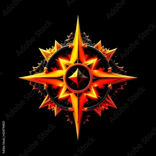 Fototapeta Abstract 8 5 6 9 10 12 pointed fractal cosmic sun burning in flame chaos star pentagram with cracked volcanic lava ground material symbolic realistic image
