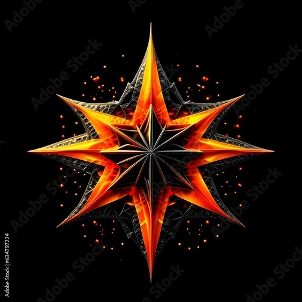 Fototapeta Abstract 8 5 6 9 10 12 pointed fractal cosmic sun burning in flame chaos star pentagram with cracked volcanic lava ground material symbolic realistic image