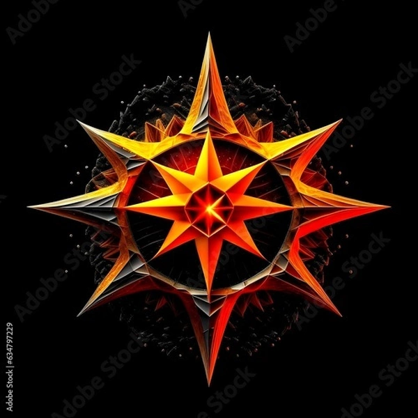 Fototapeta Abstract 8 5 6 9 10 12 pointed fractal cosmic sun burning in flame chaos star pentagram with cracked volcanic lava ground material symbolic realistic image