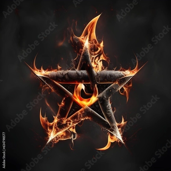 Fototapeta Abstract 8 5 6 9 10 12 pointed fractal cosmic sun burning in flame with smoke chaos star pentagram with cracked volcanic lava ground material symbolic realistic image

