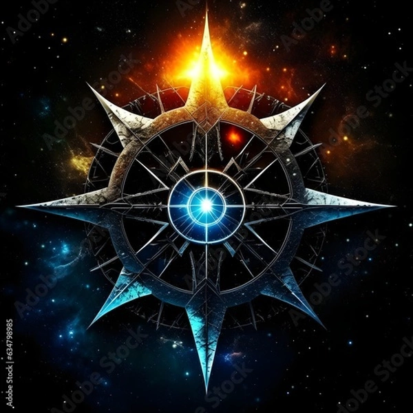 Fototapeta Abstract 8 5 6 9 10 12 pointed fractal cosmic sun in glowing cosmic space star pentagram with stars galactic and nebulas symbolic realistic image