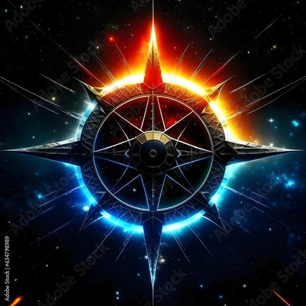 Fototapeta Abstract 8 5 6 9 10 12 pointed fractal cosmic sun in glowing cosmic space star pentagram with stars galactic and nebulas symbolic realistic image
