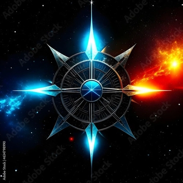 Fototapeta Abstract 8 5 6 9 10 12 pointed fractal cosmic sun in glowing cosmic space star pentagram with stars galactic and nebulas symbolic realistic image