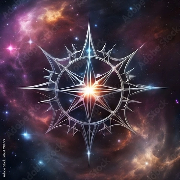 Fototapeta Abstract 8 5 6 9 10 12 pointed fractal cosmic sun in glowing cosmic space star pentagram with stars galactic and nebulas symbolic realistic image