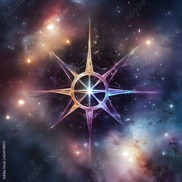 Fototapeta Abstract 8 5 6 9 10 12 pointed fractal cosmic sun in glowing cosmic space star pentagram with stars galactic and nebulas symbolic realistic image