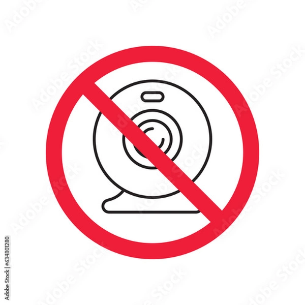 Fototapeta Prohibited web camera vector icon. No webcam icon. Forbidden camera icon. No web camera sign. Warning, caution, attention, restriction, danger flat sign design symbol pictogram