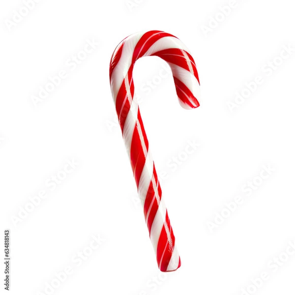 Obraz a striped red and white candy cane for a food-themed, photorealistic illustration in a PNG format, cutout, and isolated: generative AI