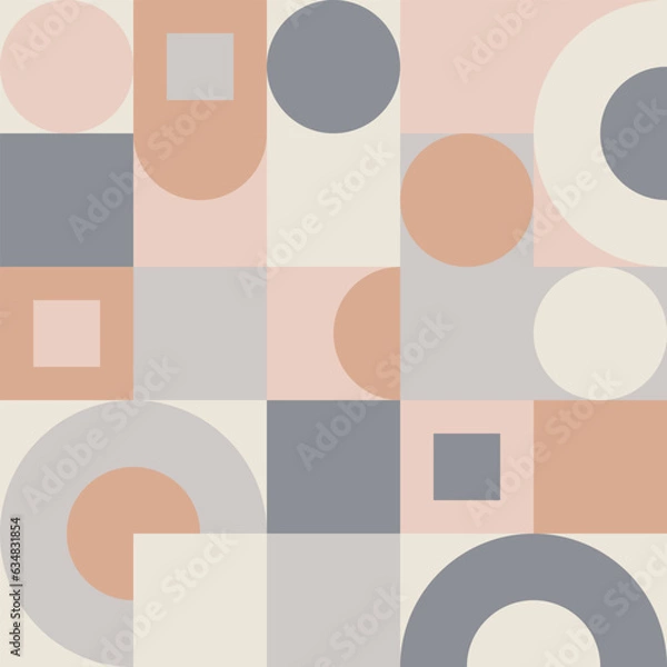 Fototapeta Geometric brown abstraction, mosaic of squares and circles in a trendy style. Scandinavian background in earthy shades of beige, seamless pattern for textiles and wallpapers.