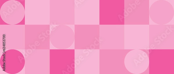 Fototapeta Barbie background for party and wallpaper, pink texture with squares and circles. Puppet geometric pattern with mosaic elements in a trendy style.