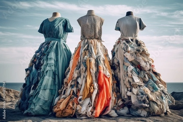 Fototapeta Fashionable garments made from upcycled materials | Generative AI