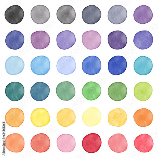 Fototapeta Watercolor rainbow dots, Watercolor paint blobs, Hand draw watercolor spots, Colorful watercolor painted dots, Text background 