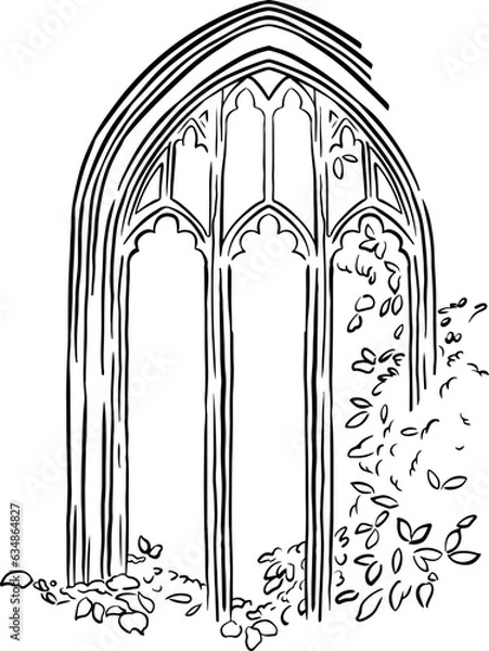 Obraz Gothic window arch. Wedding line art.