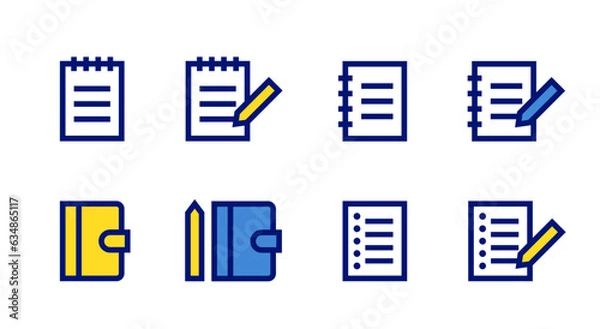 Obraz メモ帳・手帳・ルーズリーフのベクターアイコンセット