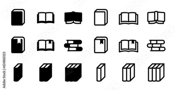 Obraz 開いた本・積まれた本・並べた本のベクターアイコンセット
