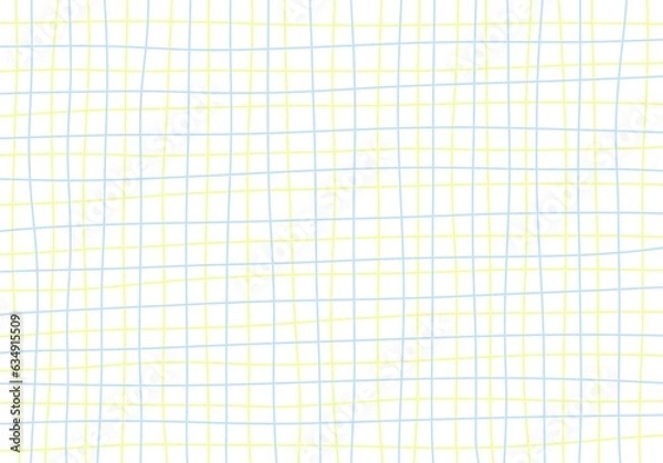 Fototapeta Hand draw line grid background artwork, blue and yellow grid with white background