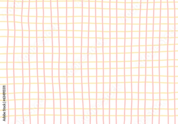 Fototapeta Yellow and pink grid background, cute line background, hand draw background