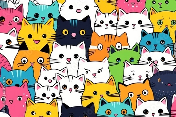 Fototapeta Cats seamless pattern wallpaper Generative AI.