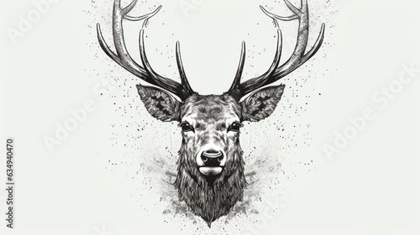 Fototapeta Hand Drawn Engraving Pen and Ink Deer Head Vintage Vec Generative Ai