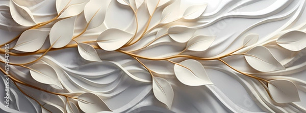 Fototapeta Graphic Elegance: Modular Forms and Leaves in Textured Art