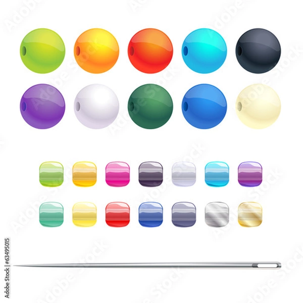 Obraz Set of different round beads and seed beads with needle.