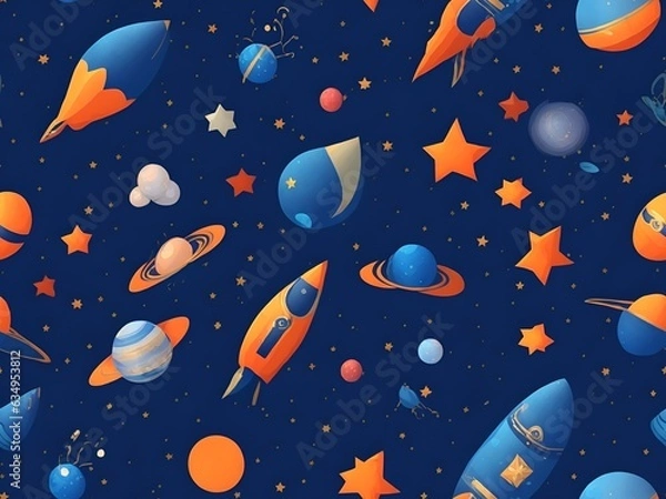 Fototapeta Seamless pattern of planets and stars