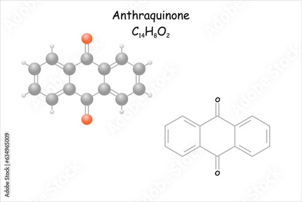 Fototapeta Anthraquinone. Stylized molecule model and structural formula. Use as digester in paper pulp.
