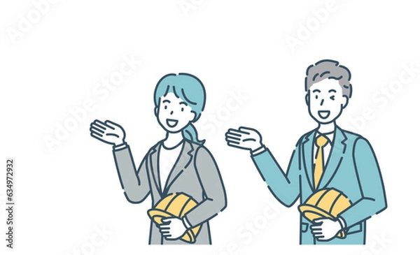 Fototapeta 防災　男性　女性　ヘルメット