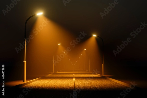 Fototapeta Artificially illuminated section of the road at night.