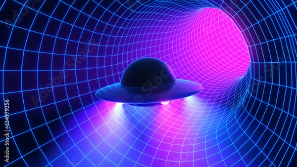 Obraz UFO and tunnel space-time 3d render