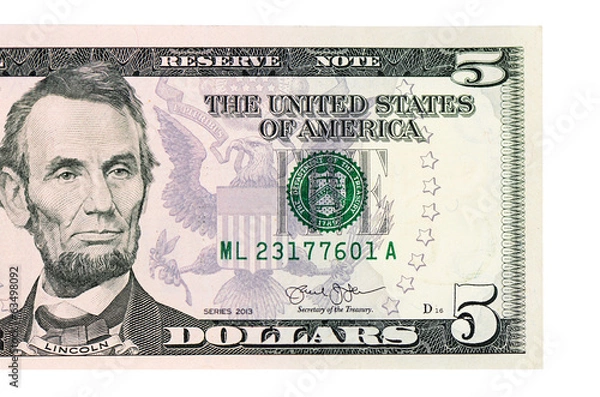 Obraz Five dollars isolated on white background
