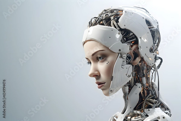 Fototapeta Beautiful female robot with artificial intelligence.