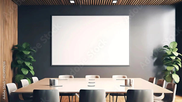 Fototapeta Meeting room with empty billboard. Generative ai design concept art.