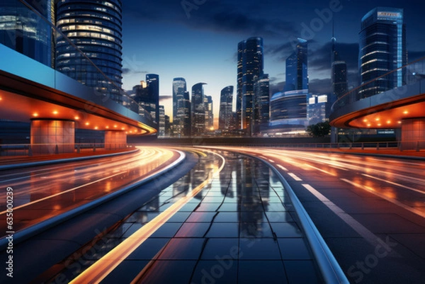 Fototapeta empty road with city background