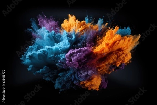 Fototapeta Colorful liquid explosion under water on black background. Abstract backdrop with color splashes. Underwater explosion paint.