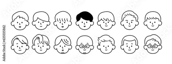 Fototapeta Outline avatars profile set office workers , hand-drawn icon style , flat line vector.