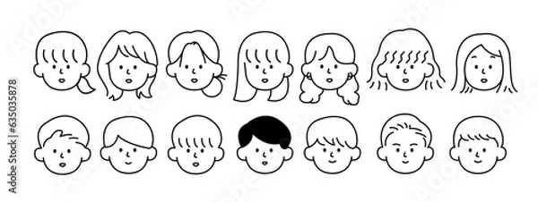 Fototapeta Outline avatars profile set office workers , hand-drawn icon style , flat line vector.
