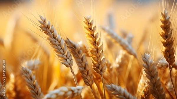 Fototapeta Close up of wheat ears on the field. Golden wheat.