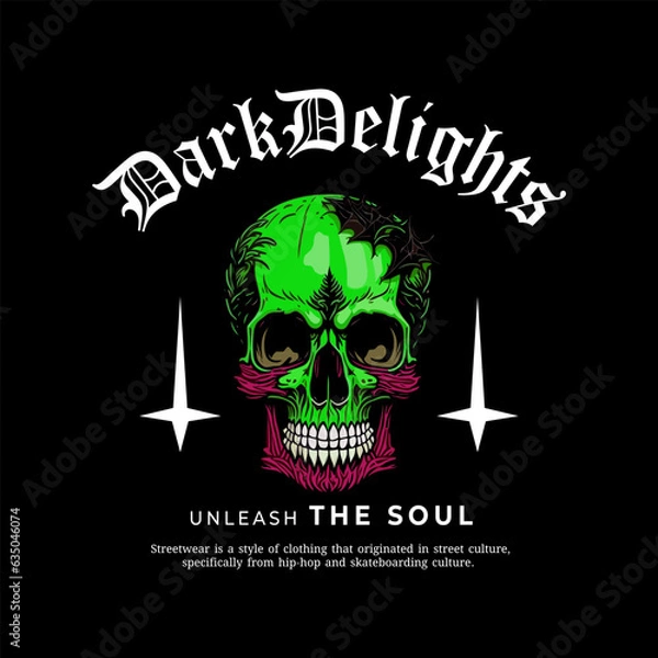 Obraz Graphic Design for Screen Printing T-shirts, Jackets, Sweaters, and More. Elements Slogan Text and Skull Head Vector Illustration.