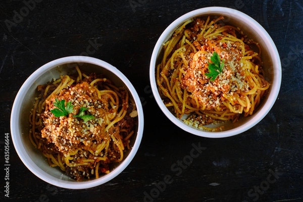 Obraz Spaghetti and minced pork and minced beef 
