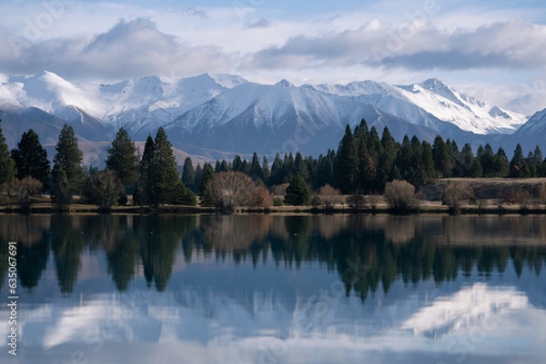 Obraz New Zealand Twizel landscape in the winter with lake and mountains