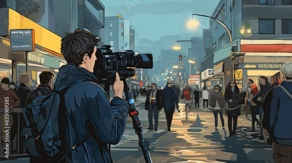 Fototapeta Journalists on the streets interviewing people and collecting information to deliver timely news to their audience. Generative AI