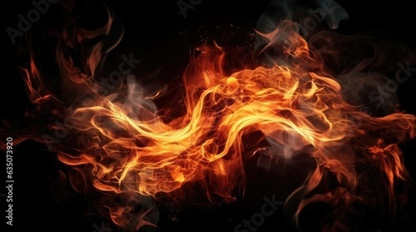 Fototapeta Fire on black background. Generative AI.