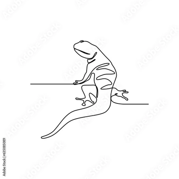 Fototapeta One continuous line drawing of lizard vector illustration. Unravel the secrets of their scaly skin, which helps them regulate temperature and stay hydrated. Animal design suitable for your asset.